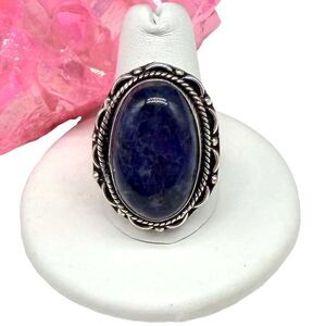 Sodalite Ring Size 10.5 925 Sterling Silver Overlay Oval Stone